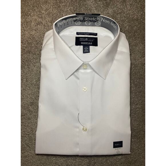 New Kenneth Cole AWEARness Essentials Slim Fit White Button Down, Size XL - Picture 1 of 4